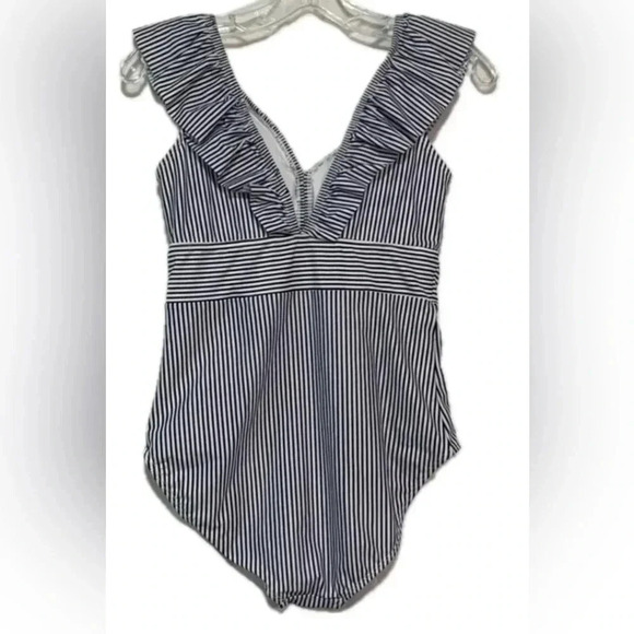 NWOT Aava Oceane Retro One-Piece blue and white striped Swim Suit XXL - Picture 2 of 7